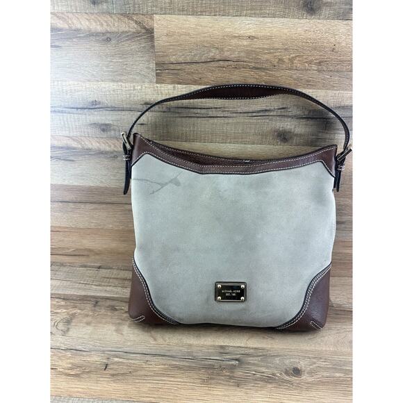MICHAEL KORS Gray & Brown SUEDE & LEATHER SHOULDER HANDBAG - Picture 2 of 8